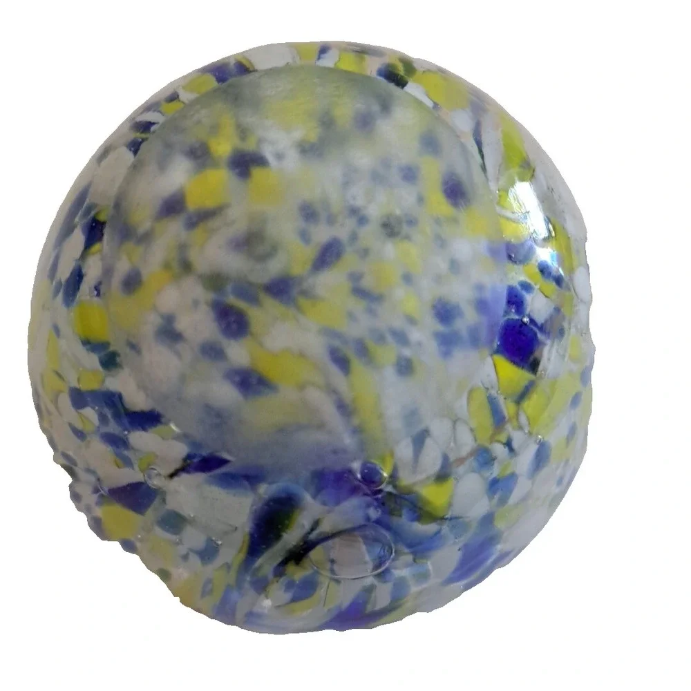 MCM Art Deco Glass Hand Blown Vase Cup Scallop Yellow Blue 3.5